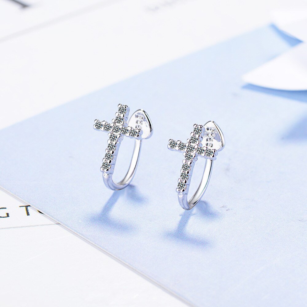 Crosses Small Earrings Female 925 Stamp Silver Color Hoop Earrings For Women Wedding Party Gift Fine Jewelry