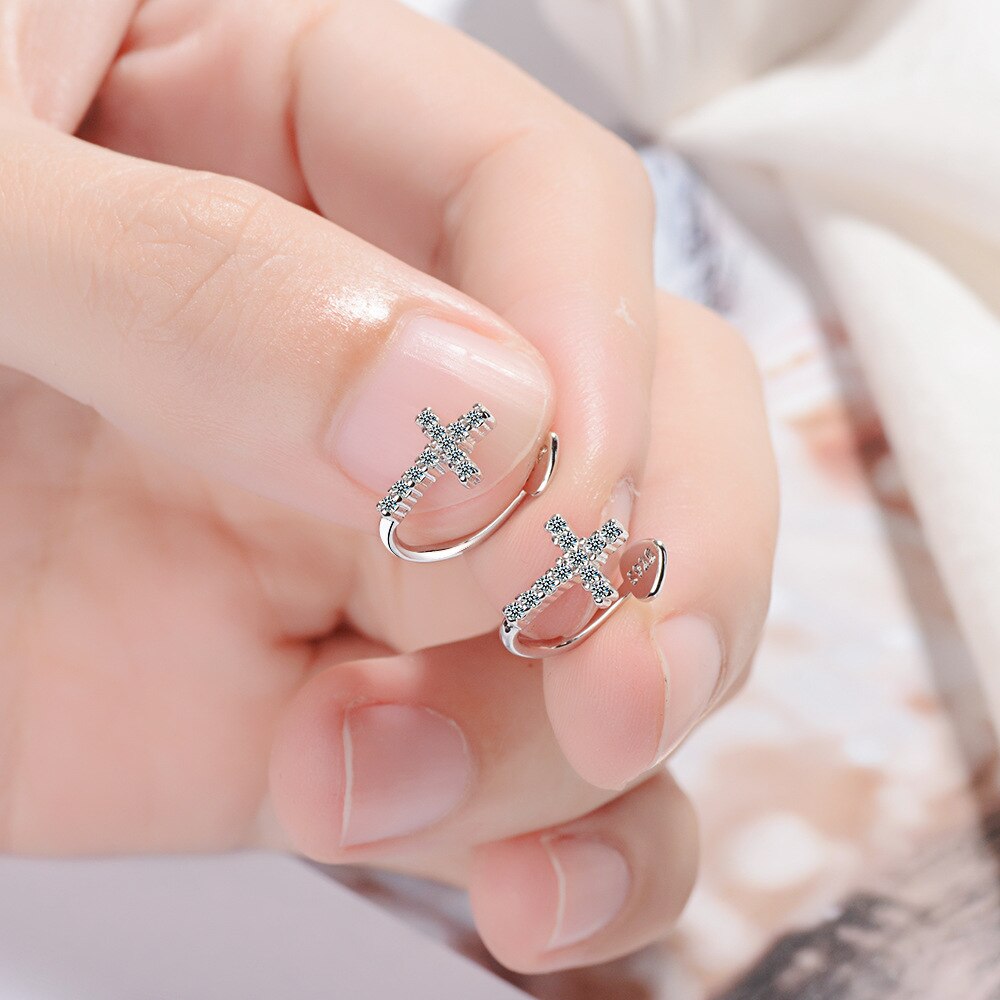 Crosses Small Earrings Female 925 Stamp Silver Color Hoop Earrings For Women Wedding Party Gift Fine Jewelry