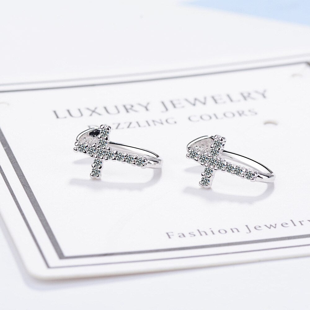 Crosses Small Earrings Female 925 Stamp Silver Color Hoop Earrings For Women Wedding Party Gift Fine Jewelry