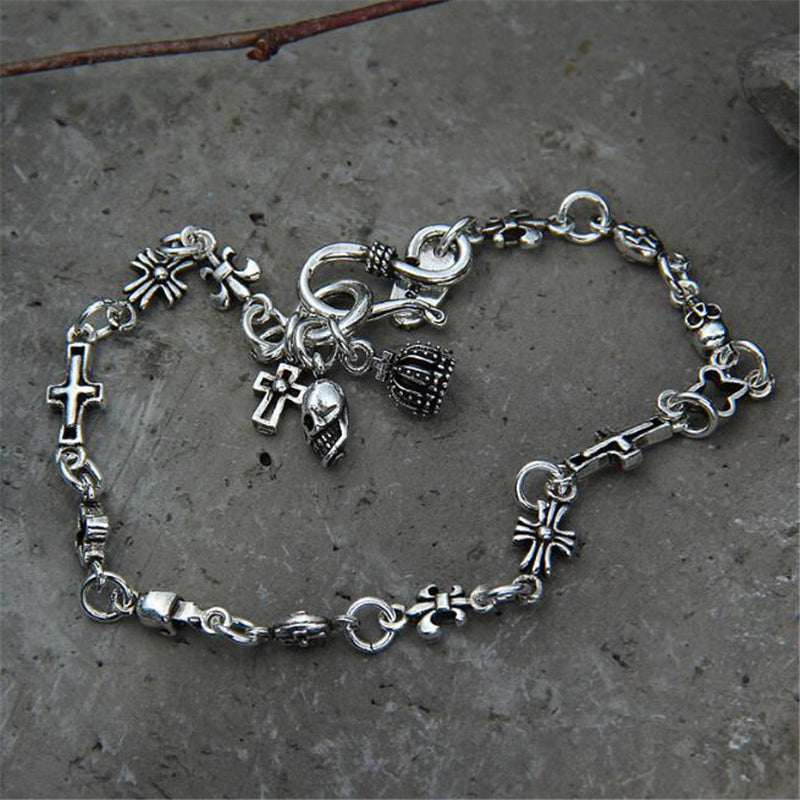 Crown Anchor Skull Cross Charm Bracelet 100% 925 Sterling Silver Bracelet Bangle Women Men Silver 925 Jewelry 2020 Arrival