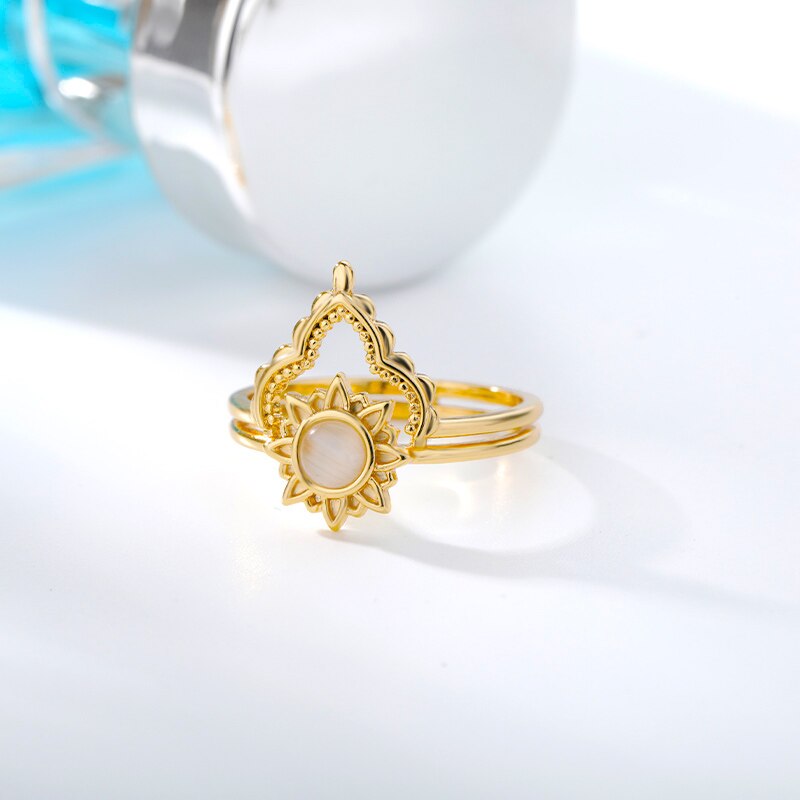 Crown Rings for Women Stainless Steel Gold Color Sun Opal Ring 2023 Trend Aesthetic Couple Jewelry Gift bague femme