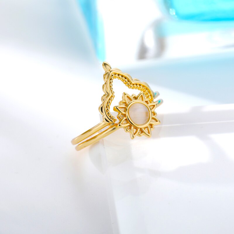 Crown Rings for Women Stainless Steel Gold Color Sun Opal Ring 2023 Trend Aesthetic Couple Jewelry Gift bague femme