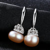Crown Shape Cute silver 925 Jewelry AAAA 9-9.5mm Bead Natural Pearl Earrings Gift for Girls Factory Wholesale