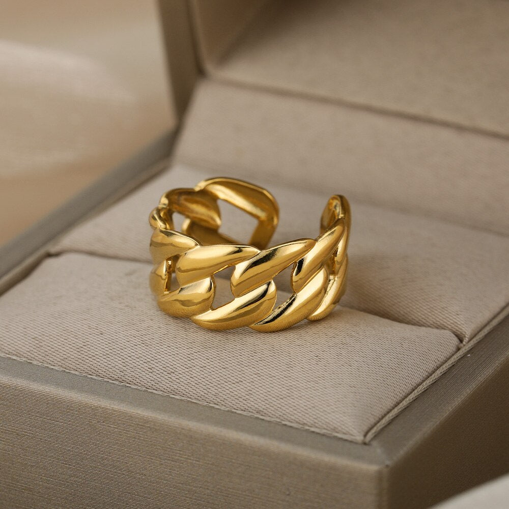 Crude Chain Rings for Women Men Stainless Steel Geometric Twisted Wedding Couple Ring Vintage Party Jewerly Gift anillos mujer
