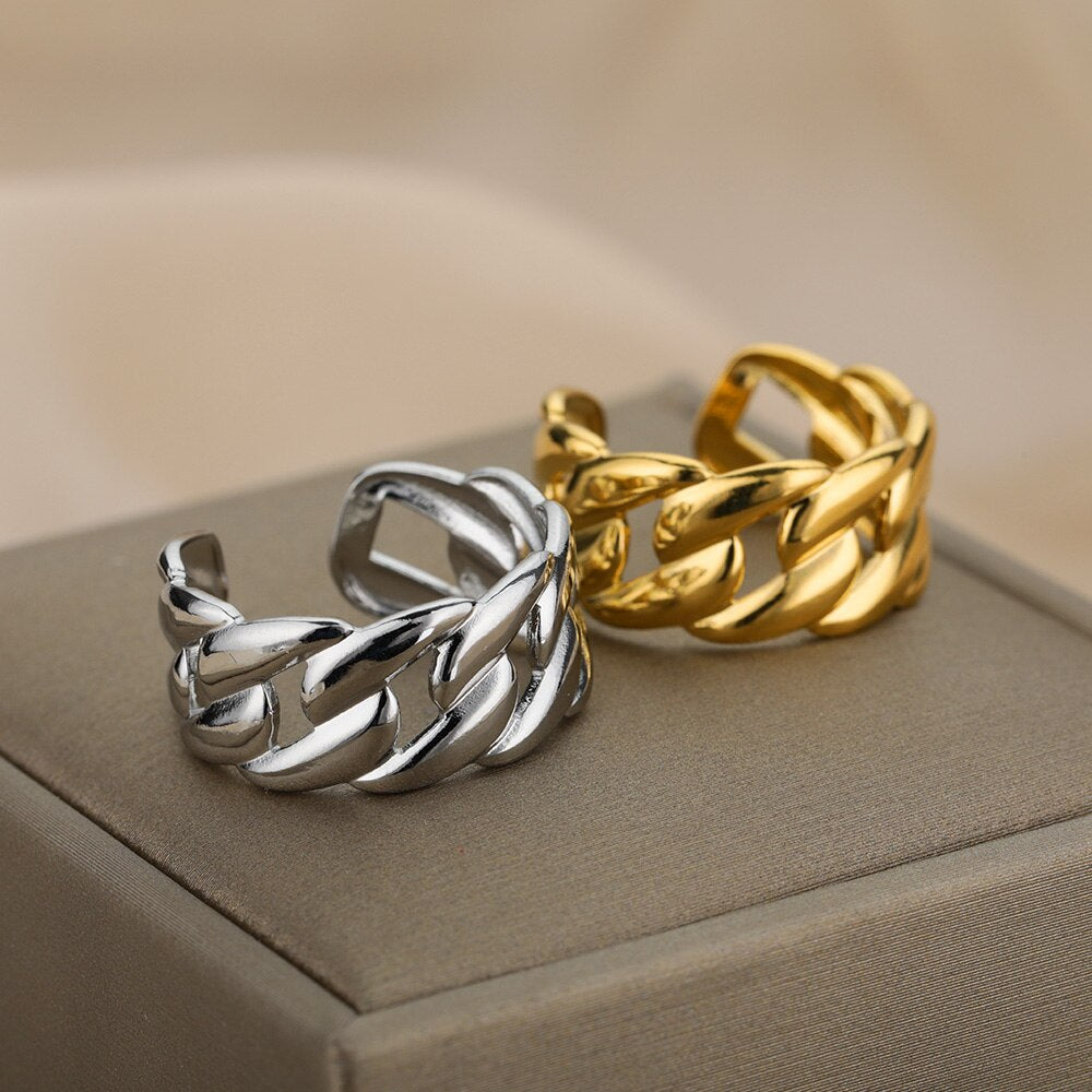 Crude Chain Rings for Women Men Stainless Steel Geometric Twisted Wedding Couple Ring Vintage Party Jewerly Gift anillos mujer