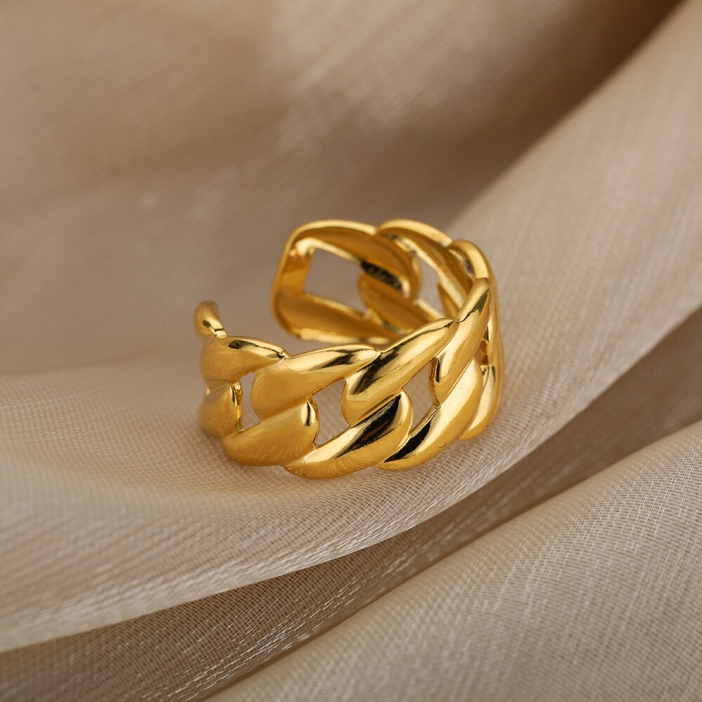 Crude Chain Rings for Women Men Stainless Steel Geometric Twisted Wedding Couple Ring Vintage Party Jewerly Gift anillos mujer