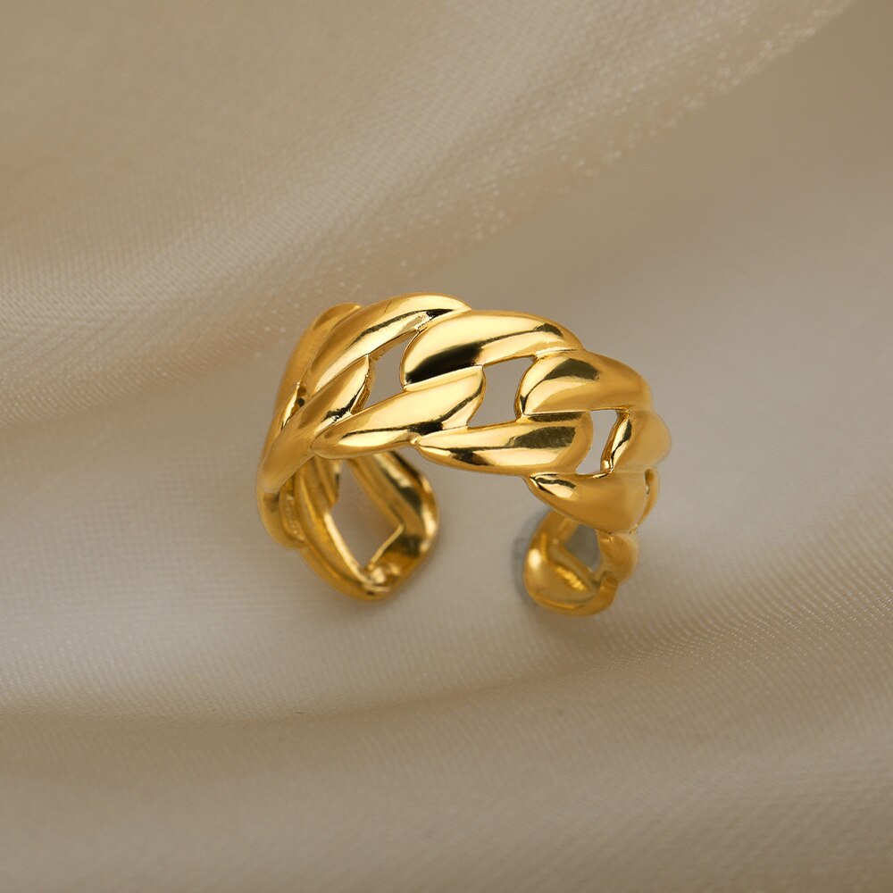 Crude Chain Rings for Women Men Stainless Steel Geometric Twisted Wedding Couple Ring Vintage Party Jewerly Gift anillos mujer