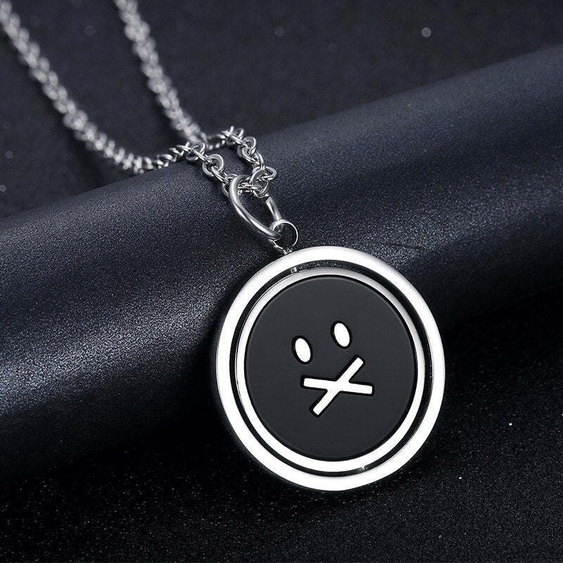Crying Face Necklace Reversible  Hip Hop Pendant Necklaces Girl Jewelry Black Color
