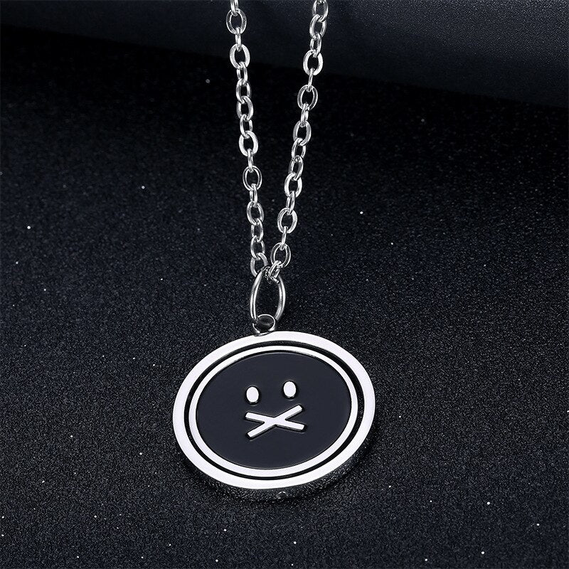 Crying Face Necklace Reversible  Hip Hop Pendant Necklaces Girl Jewelry Black Color