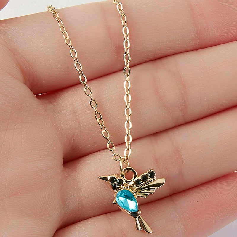 Crystal Animal Hummingbird Necklaces  Gold Color Clavicle Chain Swallow Birds Necklaces & Pendants collares joyeria mujer
