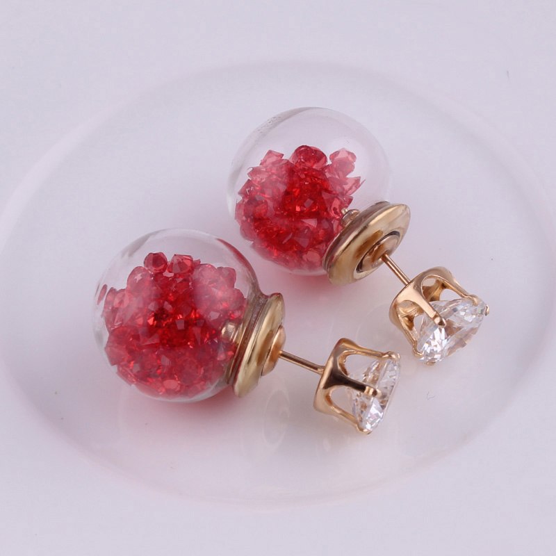 Crystal Bijoux Fashion New Rose Gold Color Jewelry Big Size Glass Crown Double simulated pearl Stud Earrings For Women