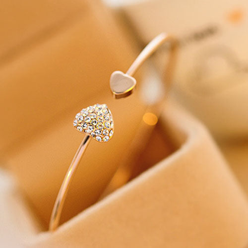 Crystal Double Heart Love Bracelet Gold Adjustable Bow Bilezik Cuff Opening Bracelet Women 2020 Jewelry Gift Pulseras Hot Sale