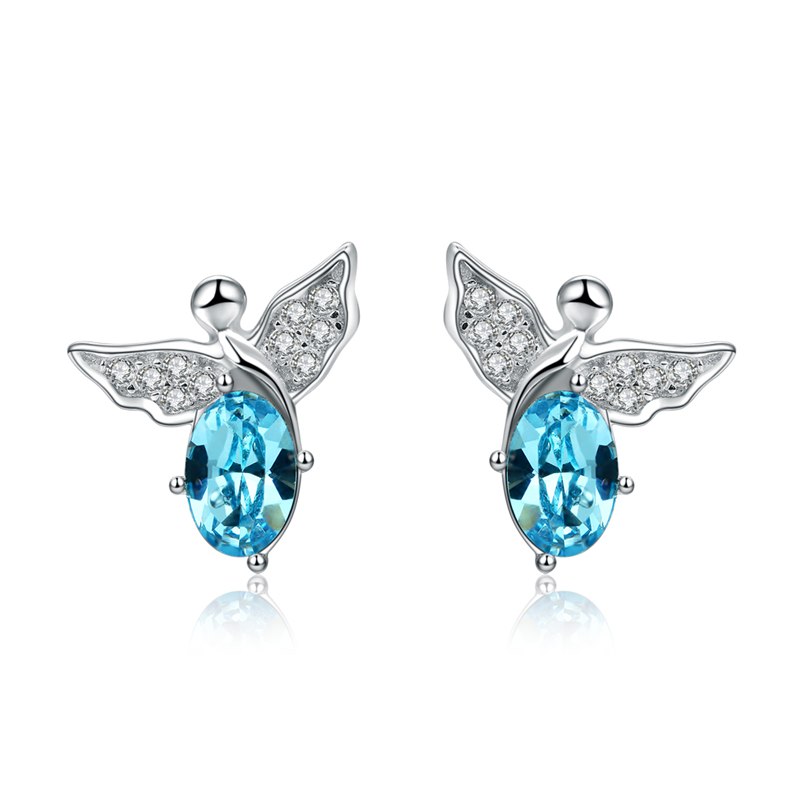 Crystal Earrings 925 Sterling Silver Vintage Cute Silver Angel Women Stud Earrings Fashion Charm Jewelry
