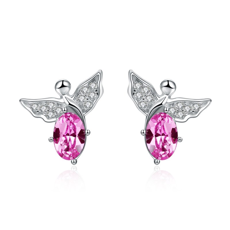 Crystal Earrings 925 Sterling Silver Vintage Cute Silver Angel Women Stud Earrings Fashion Charm Jewelry