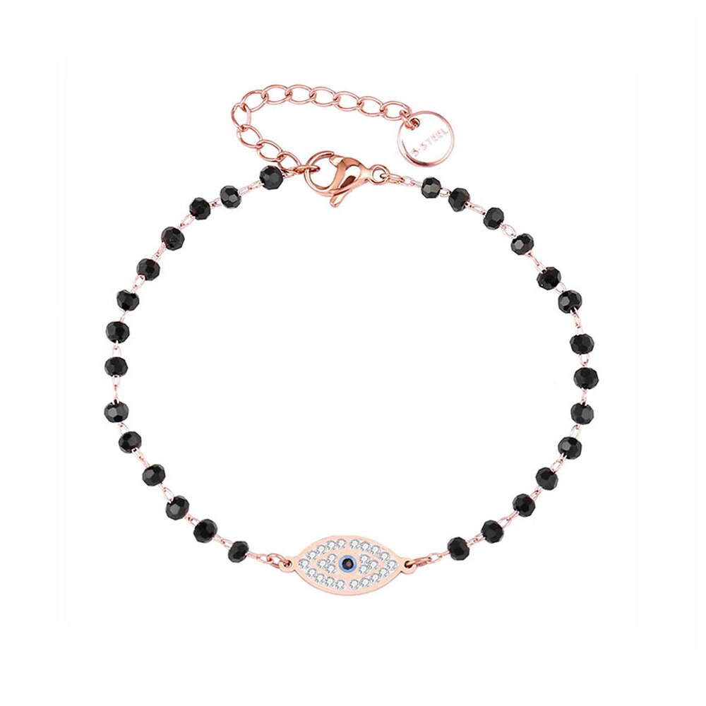 Crystal Evil Eye Pendant Bracelets Stainless Steel Black Bead Chain Gold Silver Color Bracelet For Woman Girls Charms Jewelry