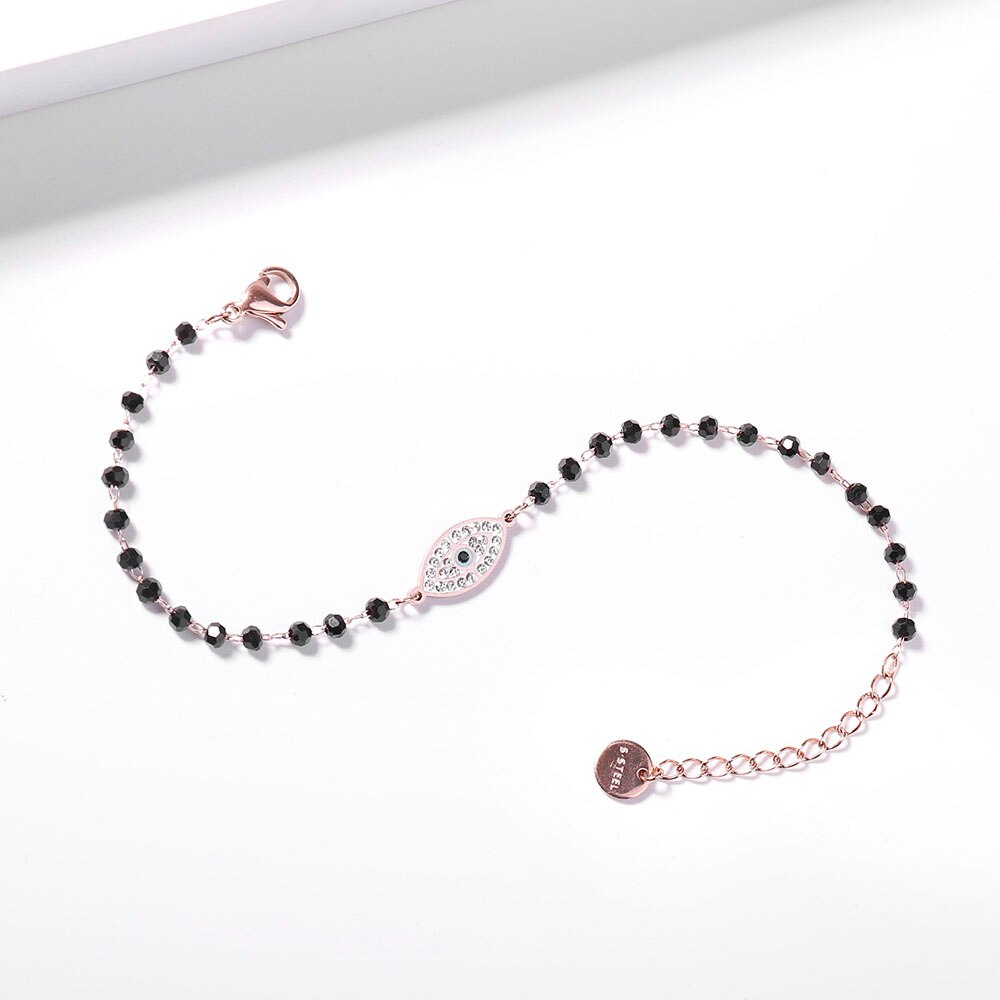 Crystal Evil Eye Pendant Bracelets Stainless Steel Black Bead Chain Gold Silver Color Bracelet For Woman Girls Charms Jewelry