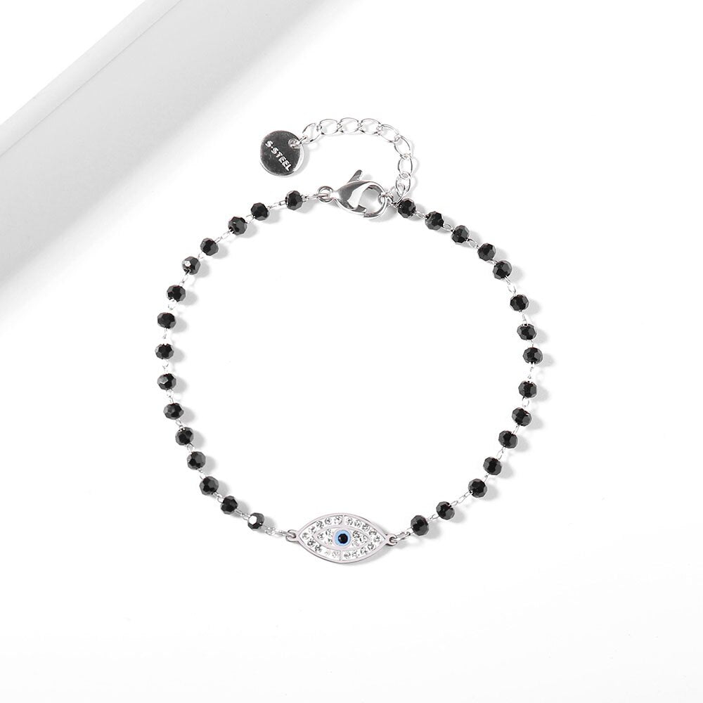 Crystal Evil Eye Pendant Bracelets Stainless Steel Black Bead Chain Gold Silver Color Bracelet For Woman Girls Charms Jewelry