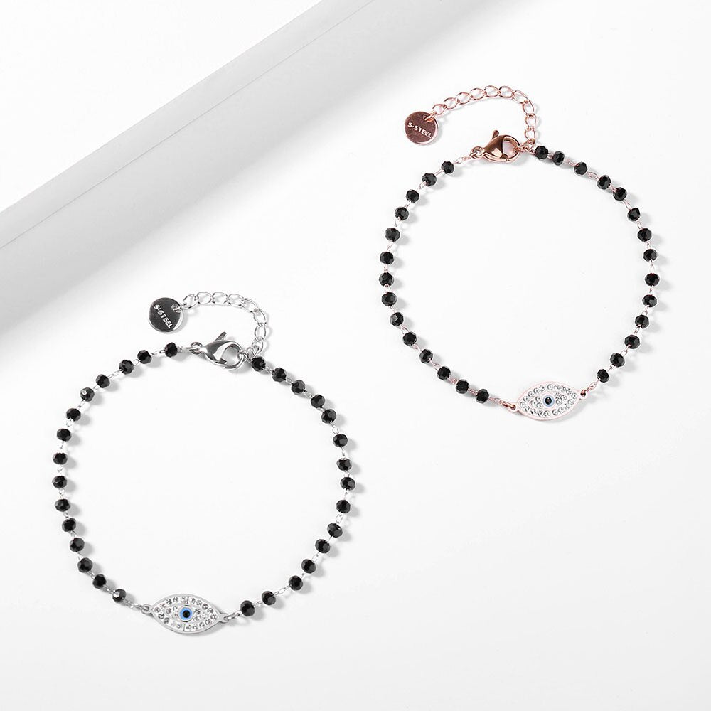 Crystal Evil Eye Pendant Bracelets Stainless Steel Black Bead Chain Gold Silver Color Bracelet For Woman Girls Charms Jewelry