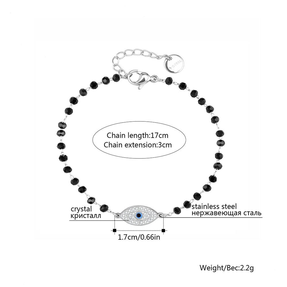 Crystal Evil Eye Pendant Bracelets Stainless Steel Black Bead Chain Gold Silver Color Bracelet For Woman Girls Charms Jewelry
