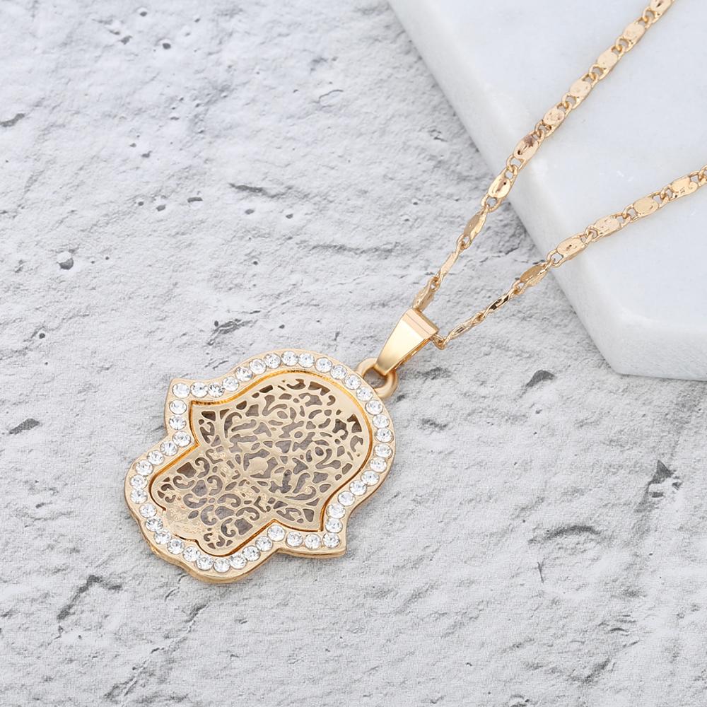 Crystal Hamsa Hands Necklace For Women Gold Silver Plated Hollow Fatima Choker Necklaces Trend Jewelry Gift for Year 2022