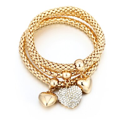 Crystal Heart Charm Bracelets &amp; Bangles Rose Gold Silvery Popcorn Chain Love Heart Rhinestone Pendant Bracelet Women Party Gift