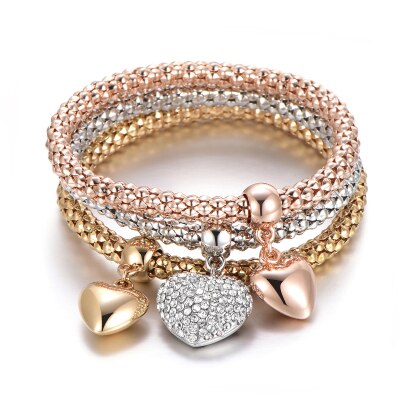 Crystal Heart Charm Bracelets &amp; Bangles Rose Gold Silvery Popcorn Chain Love Heart Rhinestone Pendant Bracelet Women Party Gift