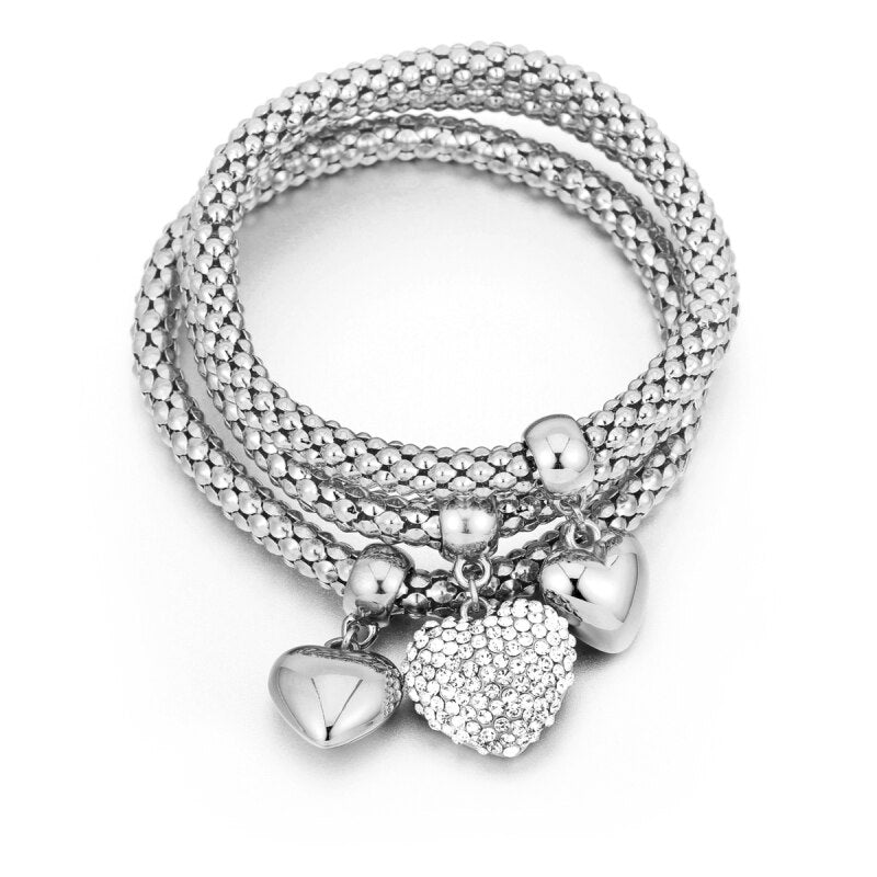 Crystal Heart Charm Bracelets &amp; Bangles Rose Gold Silvery Popcorn Chain Love Heart Rhinestone Pendant Bracelet Women Party Gift