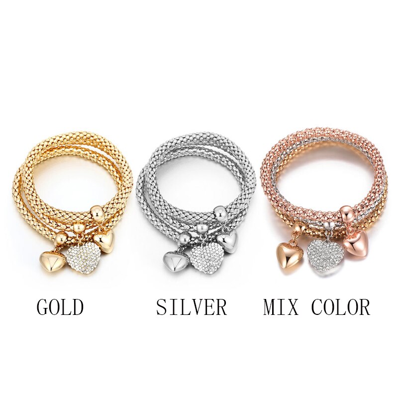 Crystal Heart Charm Bracelets &amp; Bangles Rose Gold Silvery Popcorn Chain Love Heart Rhinestone Pendant Bracelet Women Party Gift