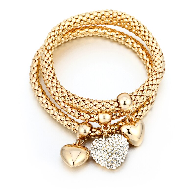Crystal Heart Charm Bracelets &amp; Bangles Rose Gold Silvery Popcorn Chain Love Heart Rhinestone Pendant Bracelet Women Party Gift