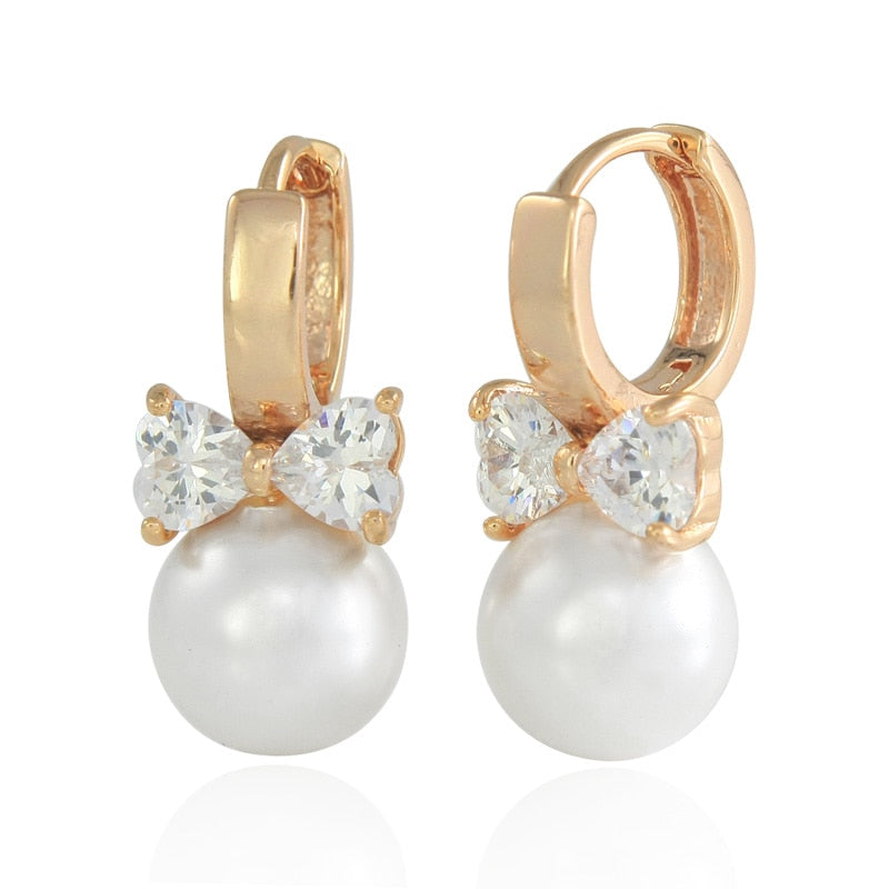 Crystal Heart Pearl Earrings Gold Stud Earrings For Women Pendientes Perlas Aretes Parels Brinco Ouro Pearls Earings Jewelry E03