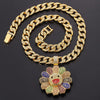 Crystal Hip-hop Sunflower Crystal Can be Rotated Pendant Necklace Rainbow Jewelry Rock Rapper Collar Accessories Gifts