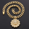 Crystal Hip-hop Sunflower Crystal Can be Rotated Pendant Necklace Rainbow Jewelry Rock Rapper Collar Accessories Gifts