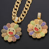 Crystal Hip-hop Sunflower Crystal Can be Rotated Pendant Necklace Rainbow Jewelry Rock Rapper Collar Accessories Gifts