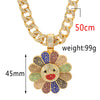 Crystal Hip-hop Sunflower Crystal Can be Rotated Pendant Necklace Rainbow Jewelry Rock Rapper Collar Accessories Gifts