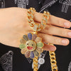 Crystal Hip-hop Sunflower Crystal Can be Rotated Pendant Necklace Rainbow Jewelry Rock Rapper Collar Accessories Gifts