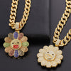 Crystal Hip-hop Sunflower Crystal Can be Rotated Pendant Necklace Rainbow Jewelry Rock Rapper Collar Accessories Gifts