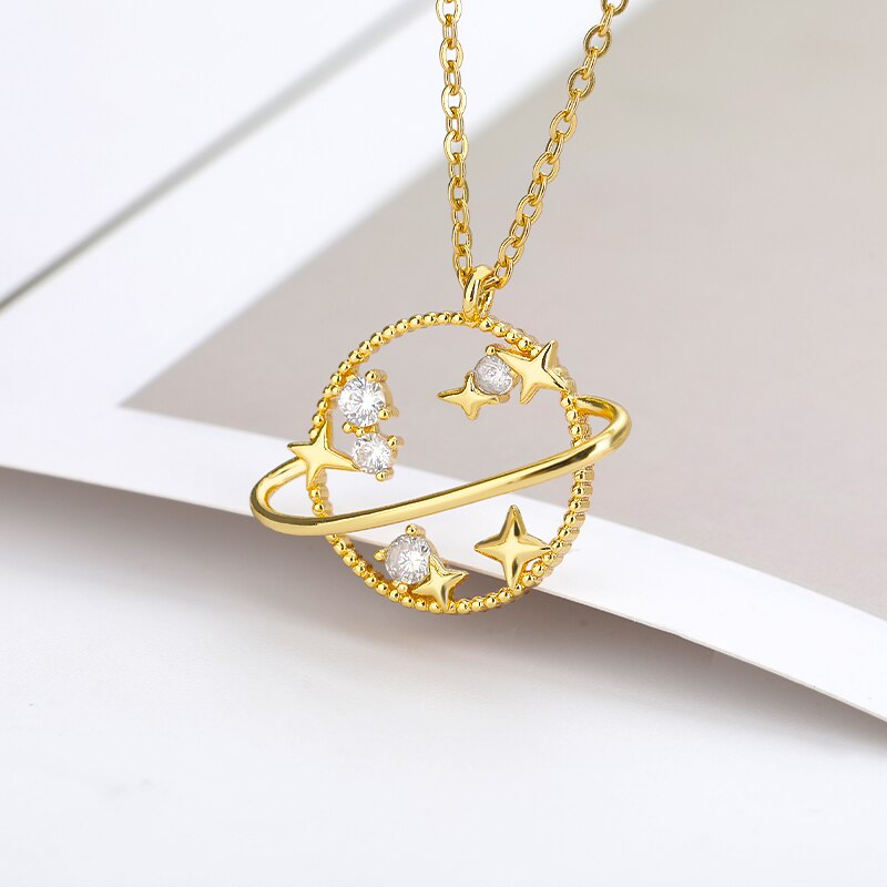 Crystal Hollow Universe Planet Star Pendant Necklace For Women Gold Silver Color Chain Necklaces Collar Collier Jewelry Gift