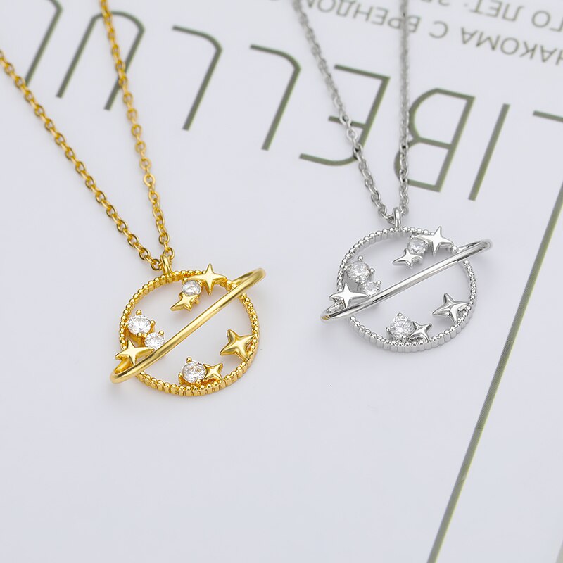 Crystal Hollow Universe Planet Star Pendant Necklace For Women Gold Silver Color Chain Necklaces Collar Collier Jewelry Gift