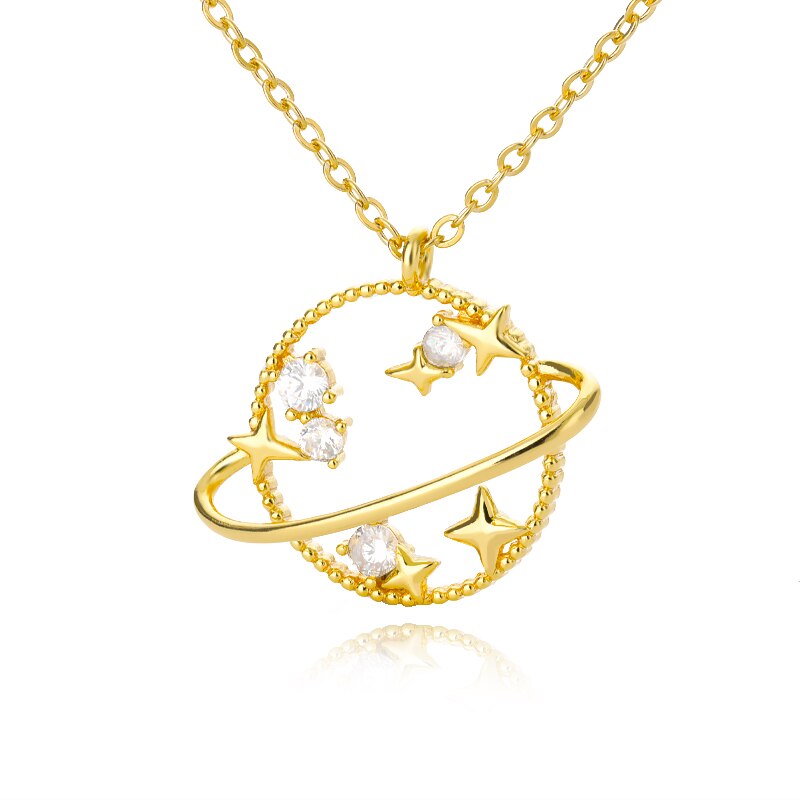 Crystal Hollow Universe Planet Star Pendant Necklace For Women Gold Silver Color Chain Necklaces Collar Collier Jewelry Gift