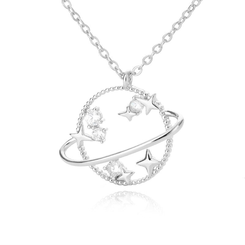 Crystal Hollow Universe Planet Star Pendant Necklace For Women Gold Silver Color Chain Necklaces Collar Collier Jewelry Gift
