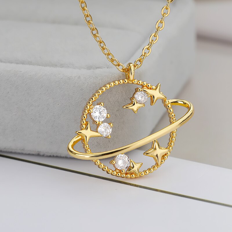 Crystal Hollow Universe Planet Star Pendant Necklace For Women Gold Silver Color Chain Necklaces Collar Collier Jewelry Gift
