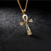 Crystal Key To Life Egypt Cross Necklaces For Men Steel/Gold/Black Color Stainless Steel Prayer Ankh Pendant Jewelry 22 Chain