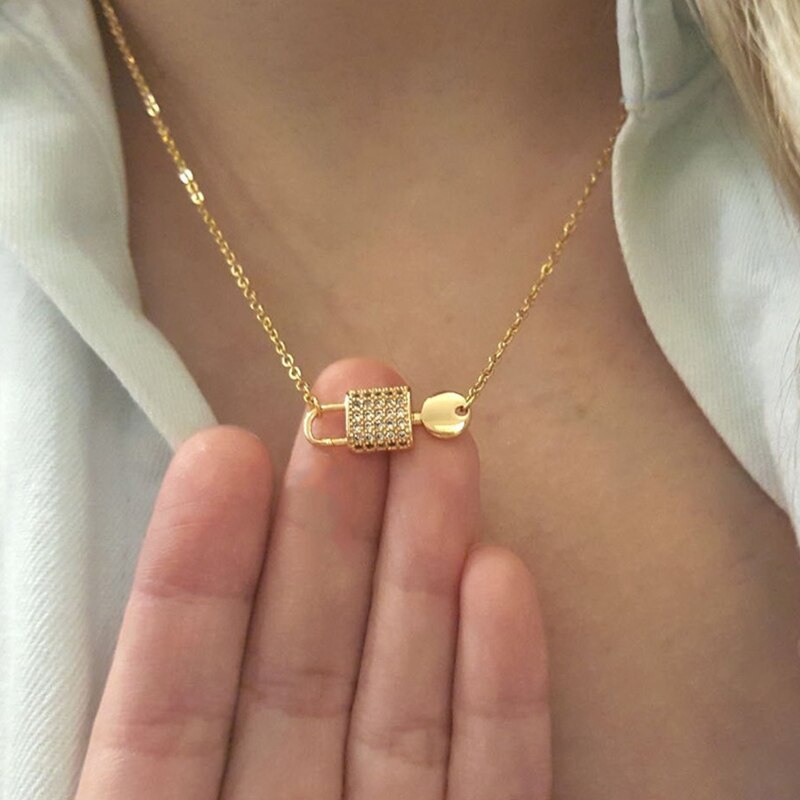 Crystal Lock Necklace For Women Stainless Steel Gold Color Necklaces Pendants Choker 2023 Trend Jewerly Collares Mujer