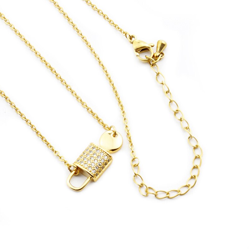Crystal Lock Necklace For Women Stainless Steel Gold Color Necklaces Pendants Choker 2023 Trend Jewerly Collares Mujer