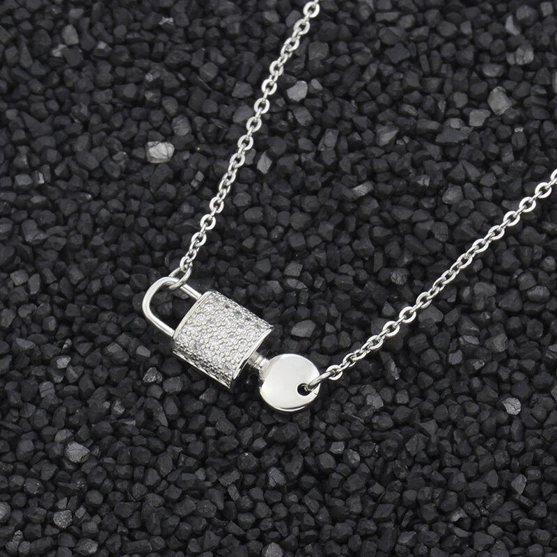 Crystal Lock Necklace For Women Stainless Steel Gold Color Necklaces Pendants Choker 2023 Trend Jewerly Collares Mujer