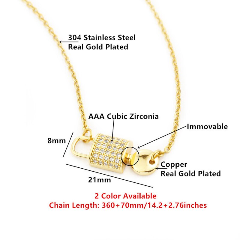 Crystal Lock Necklace For Women Stainless Steel Gold Color Necklaces Pendants Choker 2023 Trend Jewerly Collares Mujer