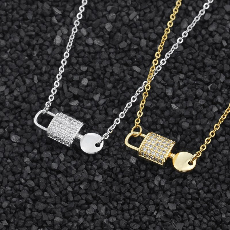 Crystal Lock Necklace For Women Stainless Steel Gold Color Necklaces Pendants Choker 2023 Trend Jewerly Collares Mujer