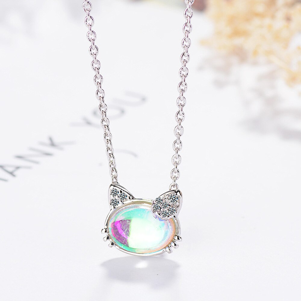 Crystal Necklace For Women Cat Pendant 925 Stamp Korean  Quality Fine Jewelry Aesthetic Accessories GaaBou