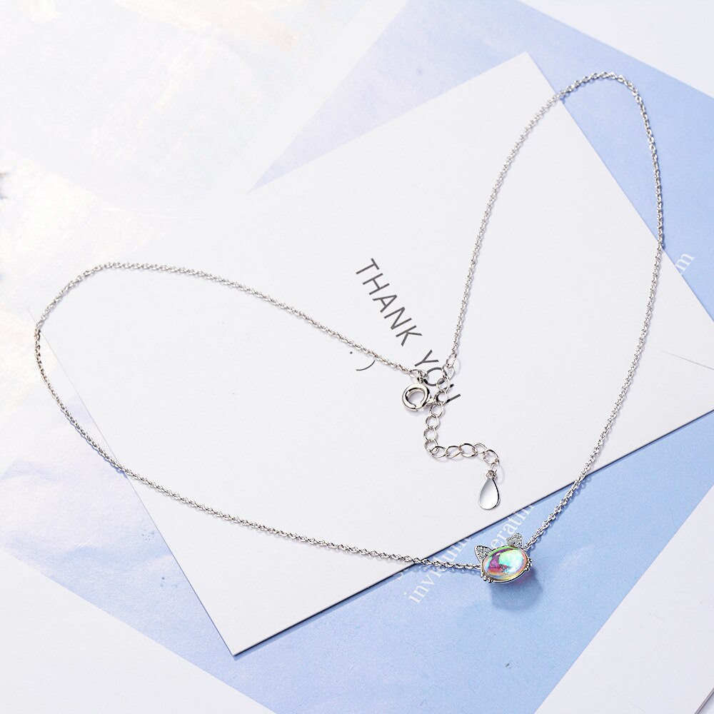 Crystal Necklace For Women Cat Pendant 925 Stamp Korean  Quality Fine Jewelry Aesthetic Accessories GaaBou
