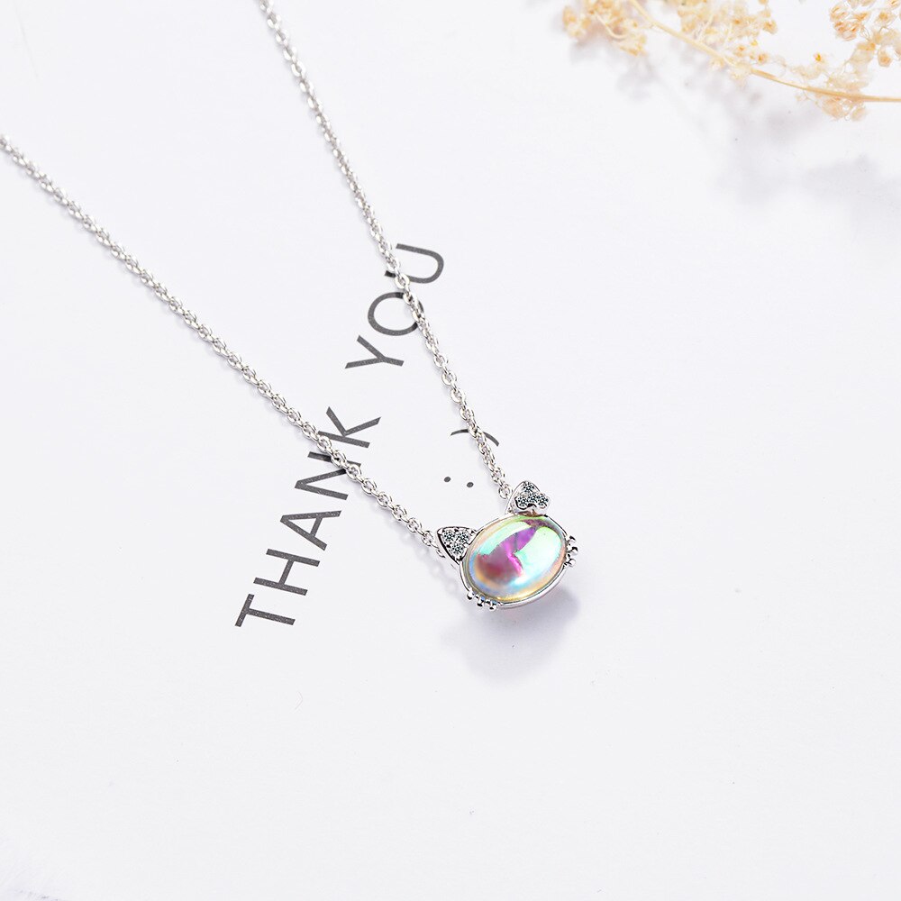 Crystal Necklace For Women Cat Pendant 925 Stamp Korean  Quality Fine Jewelry Aesthetic Accessories GaaBou
